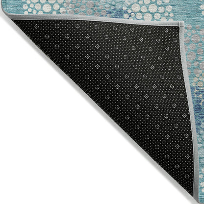 Tabselect Home Line 8' X 10' Teal Blue Gray And Ivory Polka Dot Washable Indoor Outdoor Area Rug