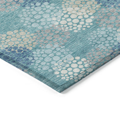 Tabselect Home Line 8' X 10' Teal Blue Gray And Ivory Polka Dot Washable Indoor Outdoor Area Rug