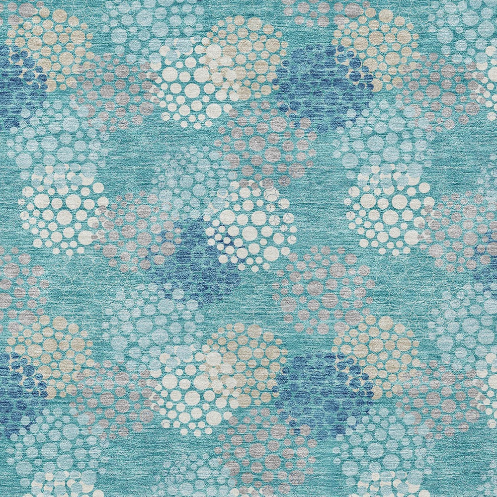 Tabselect Home Line 8' X 10' Teal Blue Gray And Ivory Polka Dot Washable Indoor Outdoor Area Rug