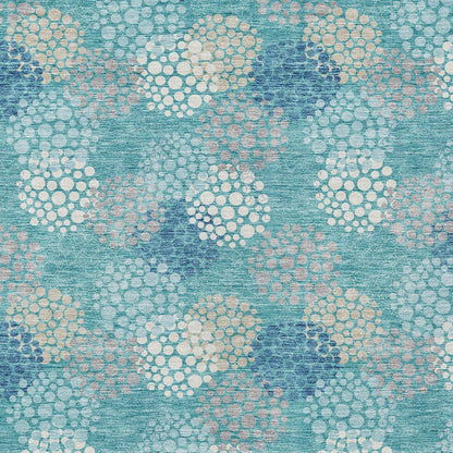 Tabselect Home Line 8' X 10' Teal Blue Gray And Ivory Polka Dot Washable Indoor Outdoor Area Rug