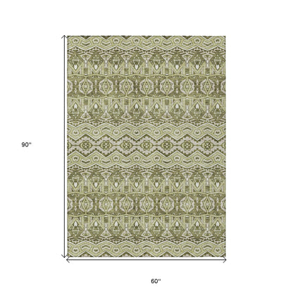 Tabselect Home Line 5' X 8' Artichoke Green Gray And Ivory Moroccan Washable Indoor Outdoor Area Rug