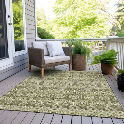 Tabselect Home Line 5' X 8' Artichoke Green Gray And Ivory Moroccan Washable Indoor Outdoor Area Rug