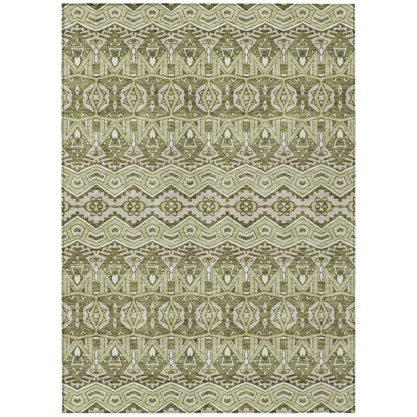 Tabselect Home Line 5' X 8' Artichoke Green Gray And Ivory Moroccan Washable Indoor Outdoor Area Rug