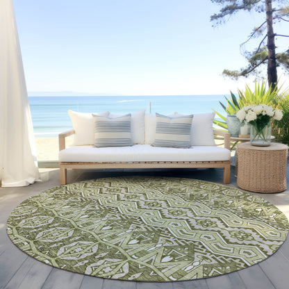 Tabselect Home Line 8' Artichoke Green Gray And Ivory Round Moroccan Washable Indoor Outdoor Area Rug