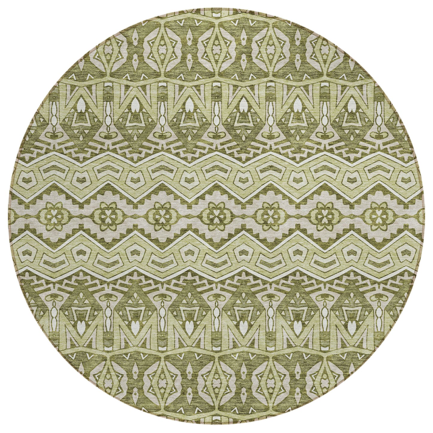 Tabselect Home Line 8' Artichoke Green Gray And Ivory Round Moroccan Washable Indoor Outdoor Area Rug