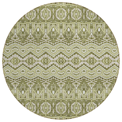 Tabselect Home Line 8' Artichoke Green Gray And Ivory Round Moroccan Washable Indoor Outdoor Area Rug