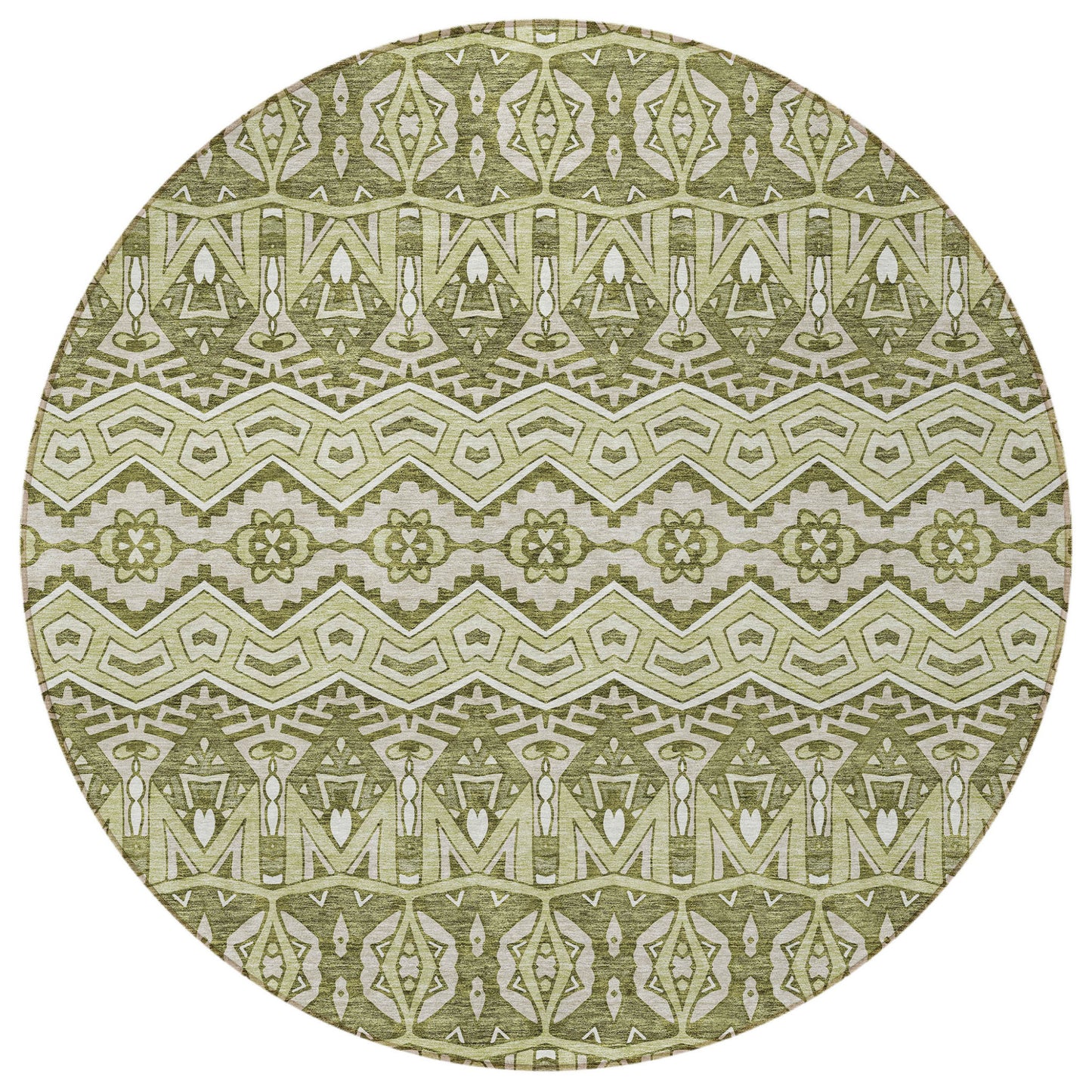 Tabselect Home Line 8' Artichoke Green Gray And Ivory Round Moroccan Washable Indoor Outdoor Area Rug
