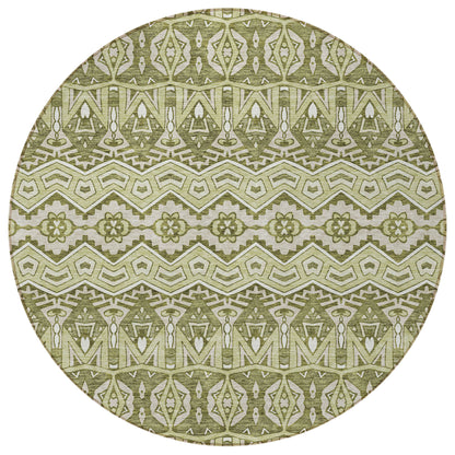 Tabselect Home Line 8' Artichoke Green Gray And Ivory Round Moroccan Washable Indoor Outdoor Area Rug