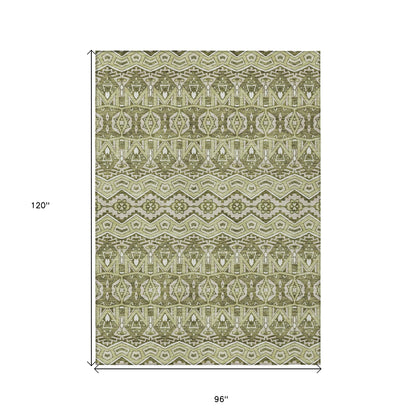 Tabselect Home Line 8' X 10' Artichoke Green Gray And Ivory Moroccan Washable Indoor Outdoor Area Rug