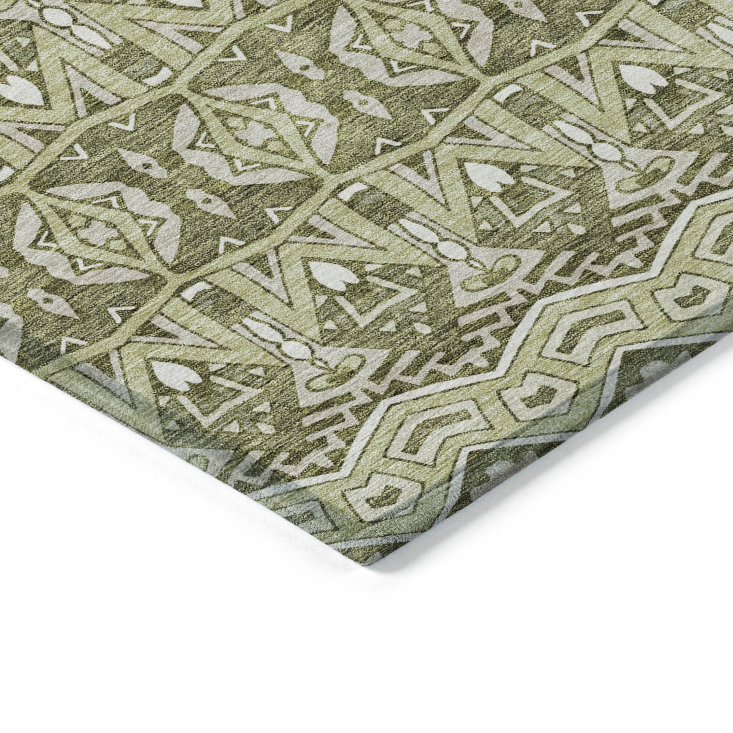 Tabselect Home Line 8' X 10' Artichoke Green Gray And Ivory Moroccan Washable Indoor Outdoor Area Rug