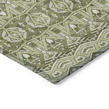 Tabselect Home Line 8' X 10' Artichoke Green Gray And Ivory Moroccan Washable Indoor Outdoor Area Rug