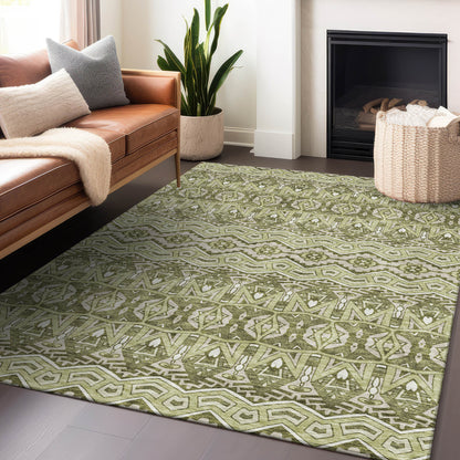 Tabselect Home Line 8' X 10' Artichoke Green Gray And Ivory Moroccan Washable Indoor Outdoor Area Rug
