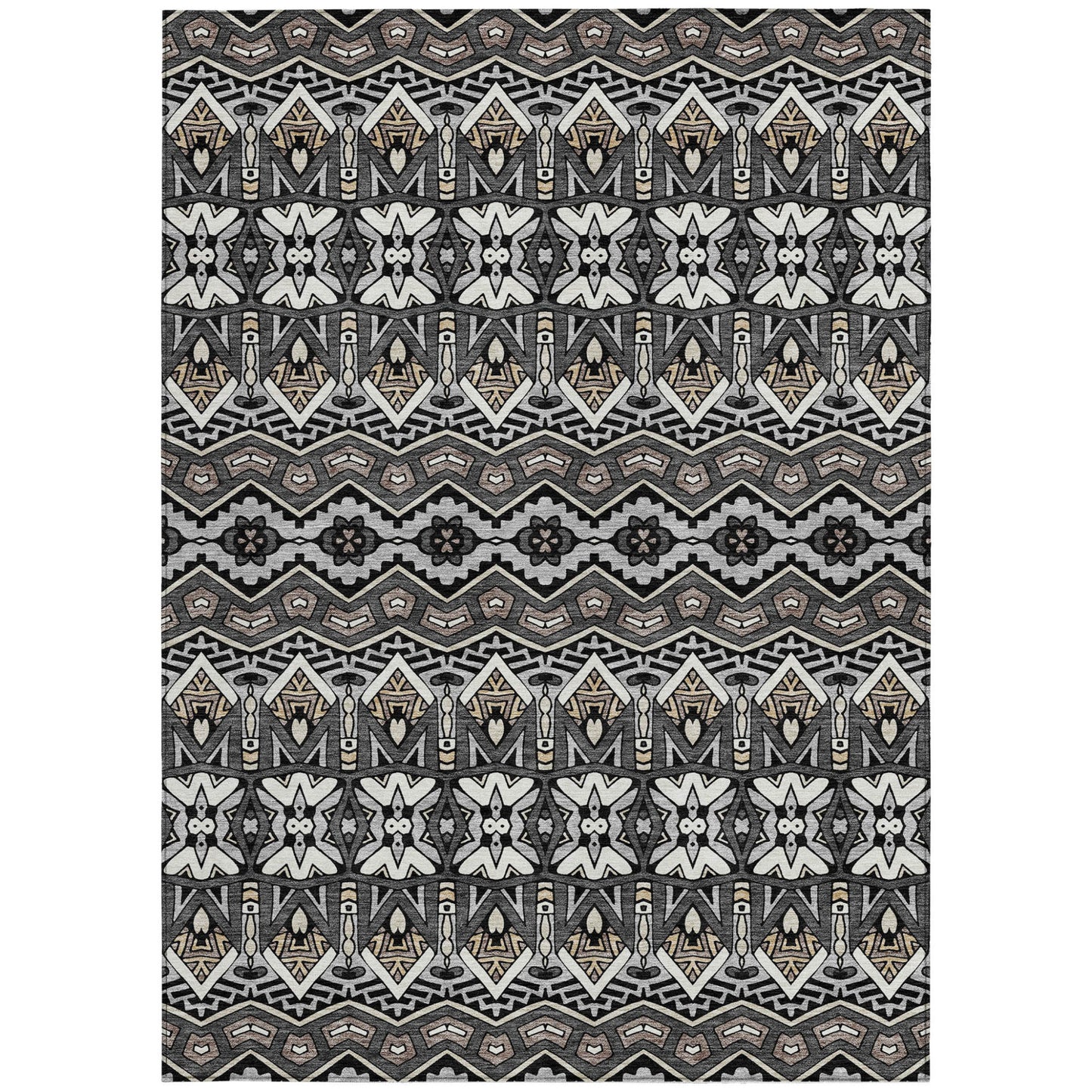 Tabselect Home Line 5' X 8' Charcoal Brown And Ivory Moroccan Washable Indoor Outdoor Area Rug