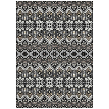 Tabselect Home Line 5' X 8' Charcoal Brown And Ivory Moroccan Washable Indoor Outdoor Area Rug