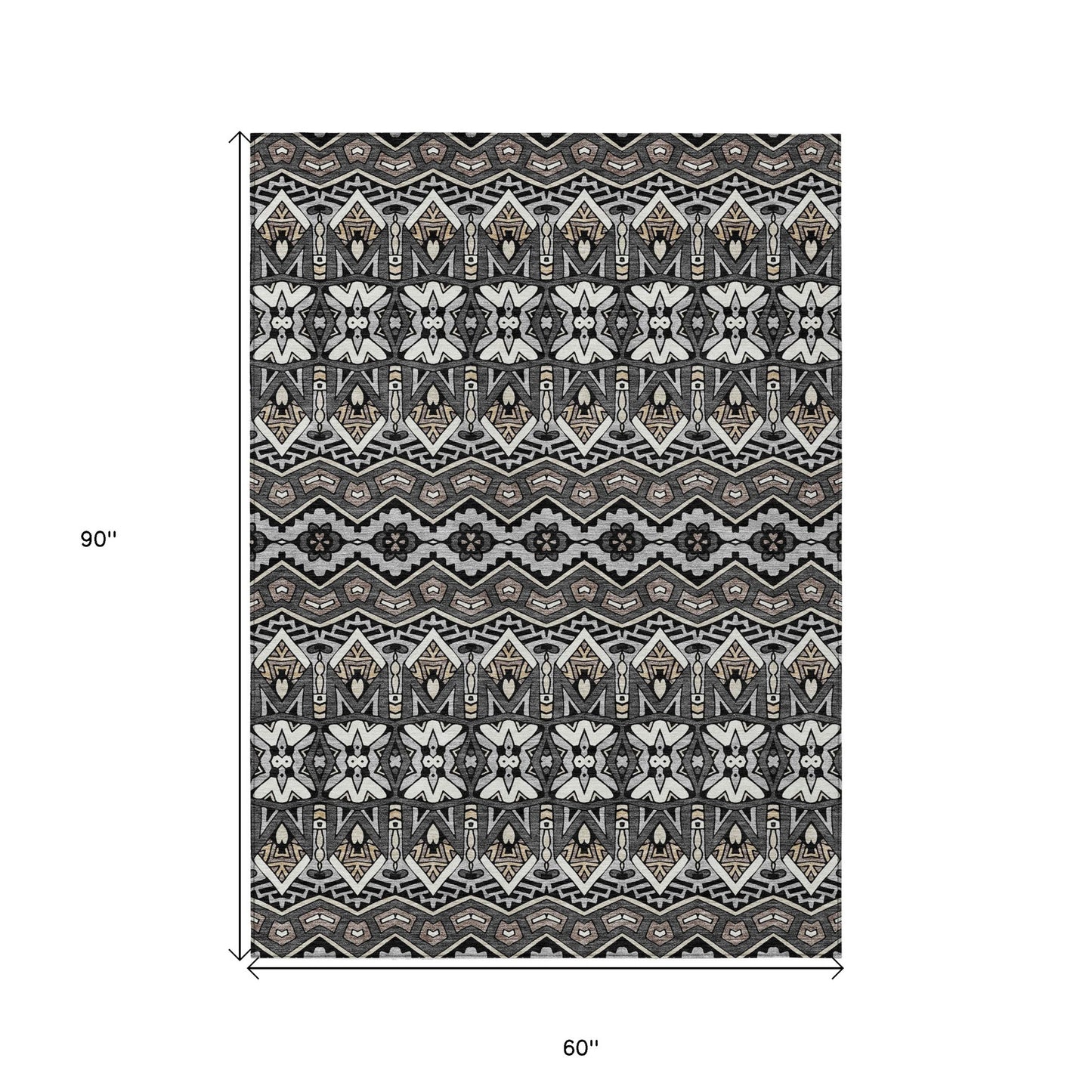 Tabselect Home Line 5' X 8' Charcoal Brown And Ivory Moroccan Washable Indoor Outdoor Area Rug