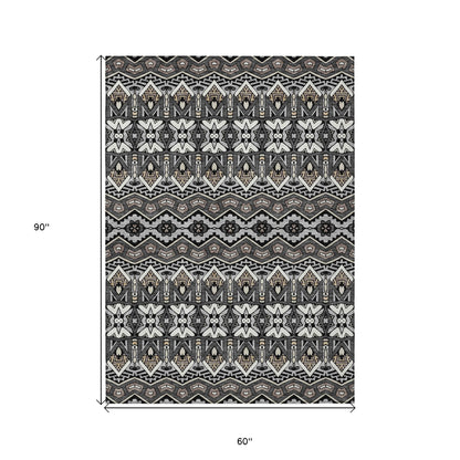 Tabselect Home Line 5' X 8' Charcoal Brown And Ivory Moroccan Washable Indoor Outdoor Area Rug