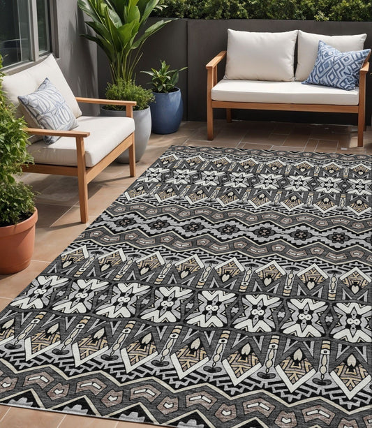 Tabselect Home Line 5' X 8' Charcoal Brown And Ivory Moroccan Washable Indoor Outdoor Area Rug