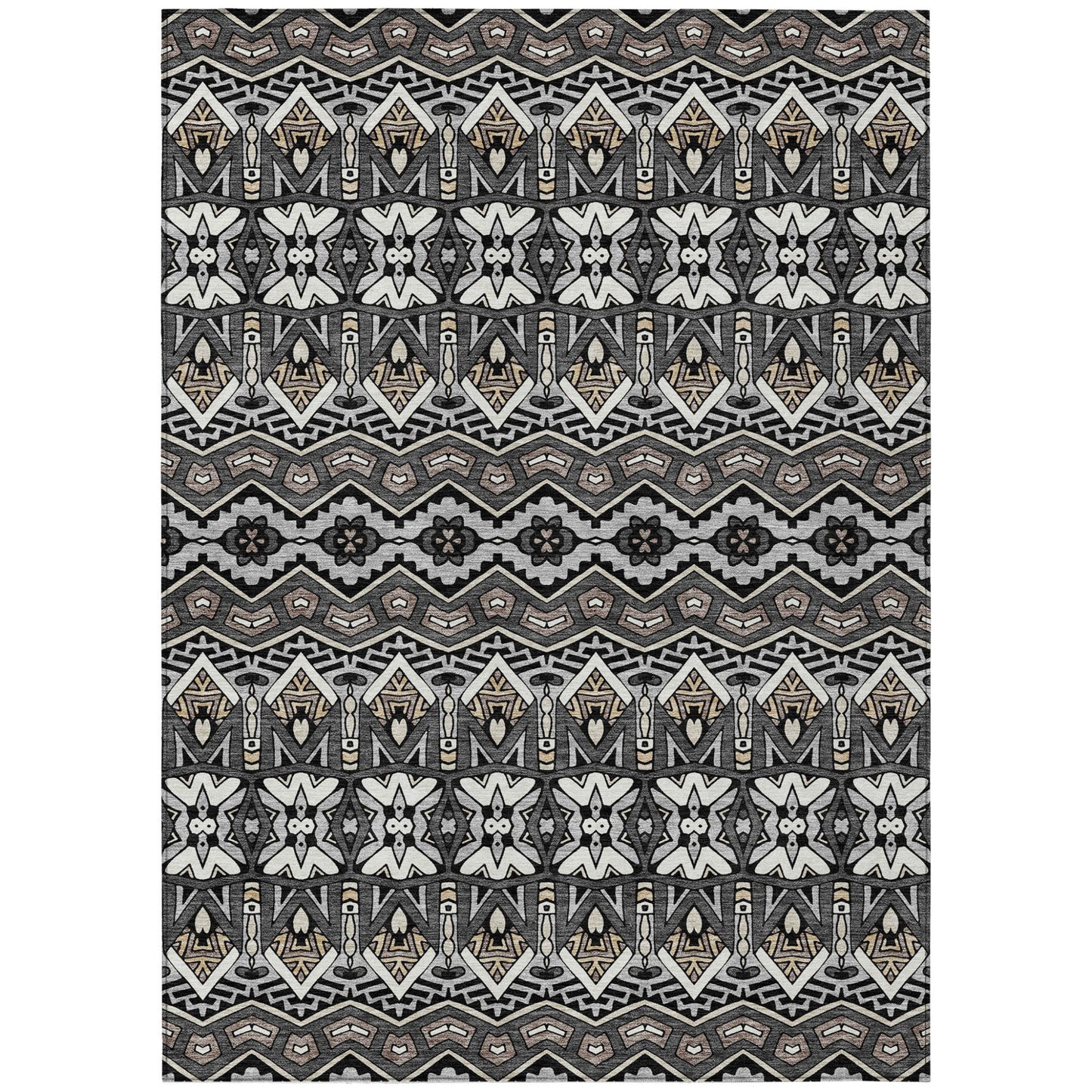 Tabselect Home Line 5' X 8' Charcoal Brown And Ivory Moroccan Washable Indoor Outdoor Area Rug