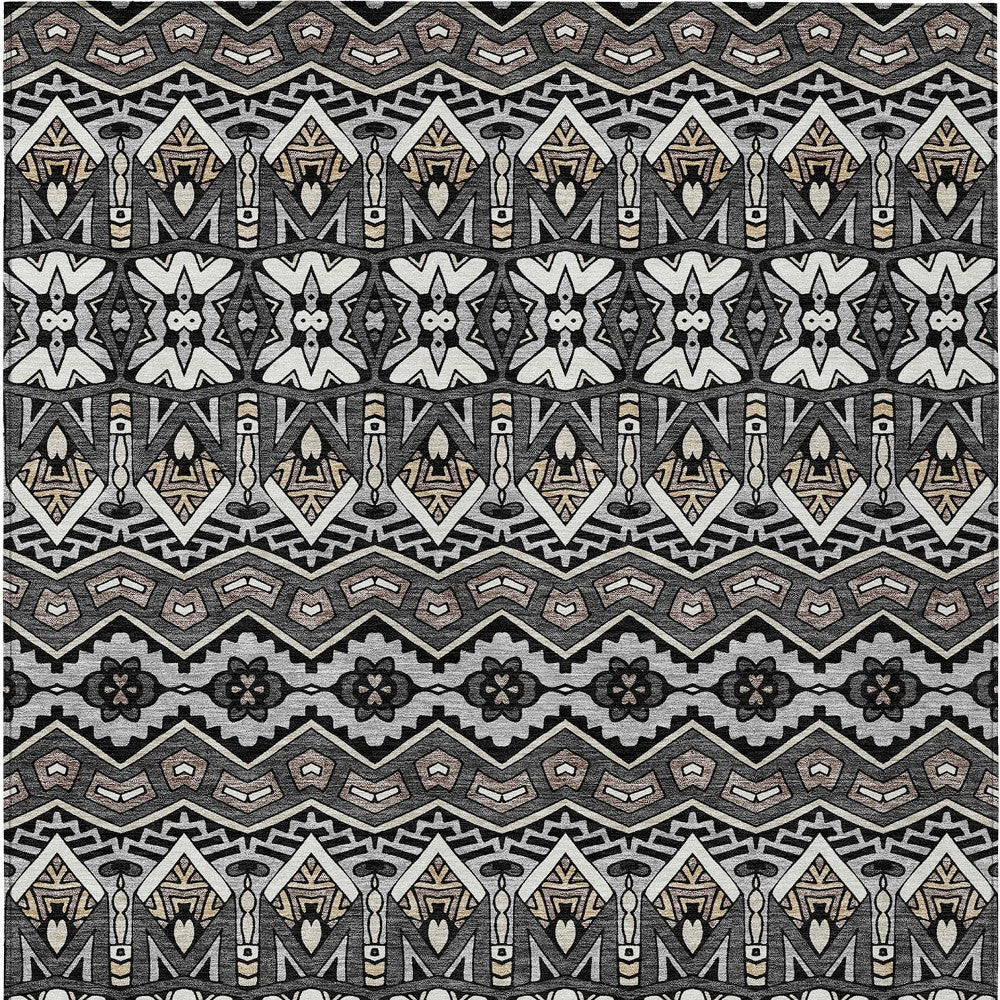 Tabselect Home Line 5' X 8' Charcoal Brown And Ivory Moroccan Washable Indoor Outdoor Area Rug