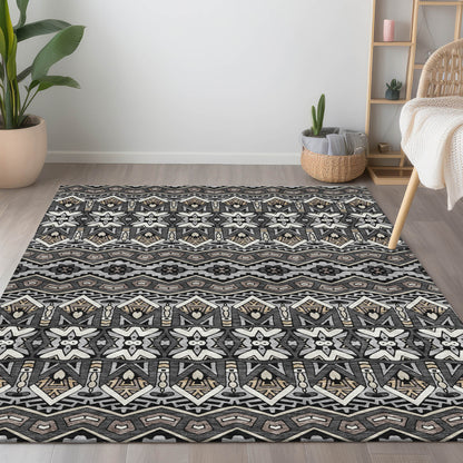Tabselect Home Line 5' X 8' Charcoal Brown And Ivory Moroccan Washable Indoor Outdoor Area Rug