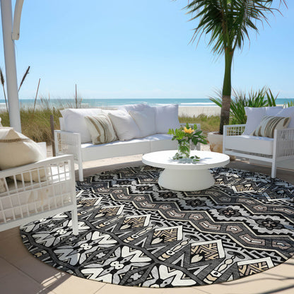 Tabselect Home Line 8' Charcoal Brown And Ivory Round Moroccan Washable Indoor Outdoor Area Rug