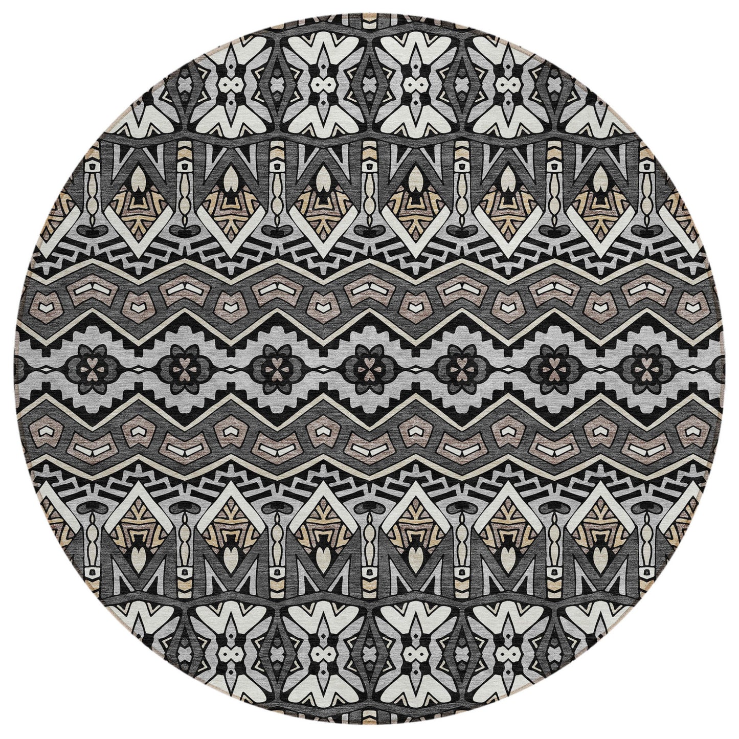 Tabselect Home Line 8' Charcoal Brown And Ivory Round Moroccan Washable Indoor Outdoor Area Rug