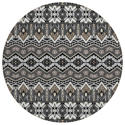 Tabselect Home Line 8' Charcoal Brown And Ivory Round Moroccan Washable Indoor Outdoor Area Rug