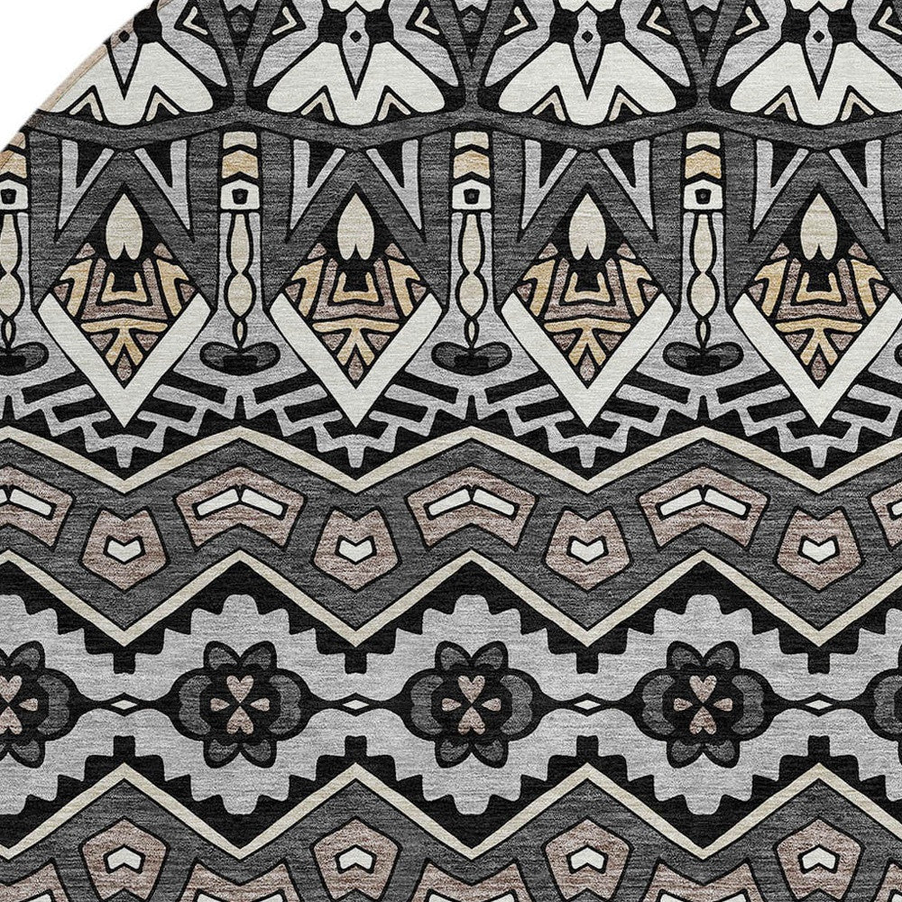 Tabselect Home Line 8' Charcoal Brown And Ivory Round Moroccan Washable Indoor Outdoor Area Rug