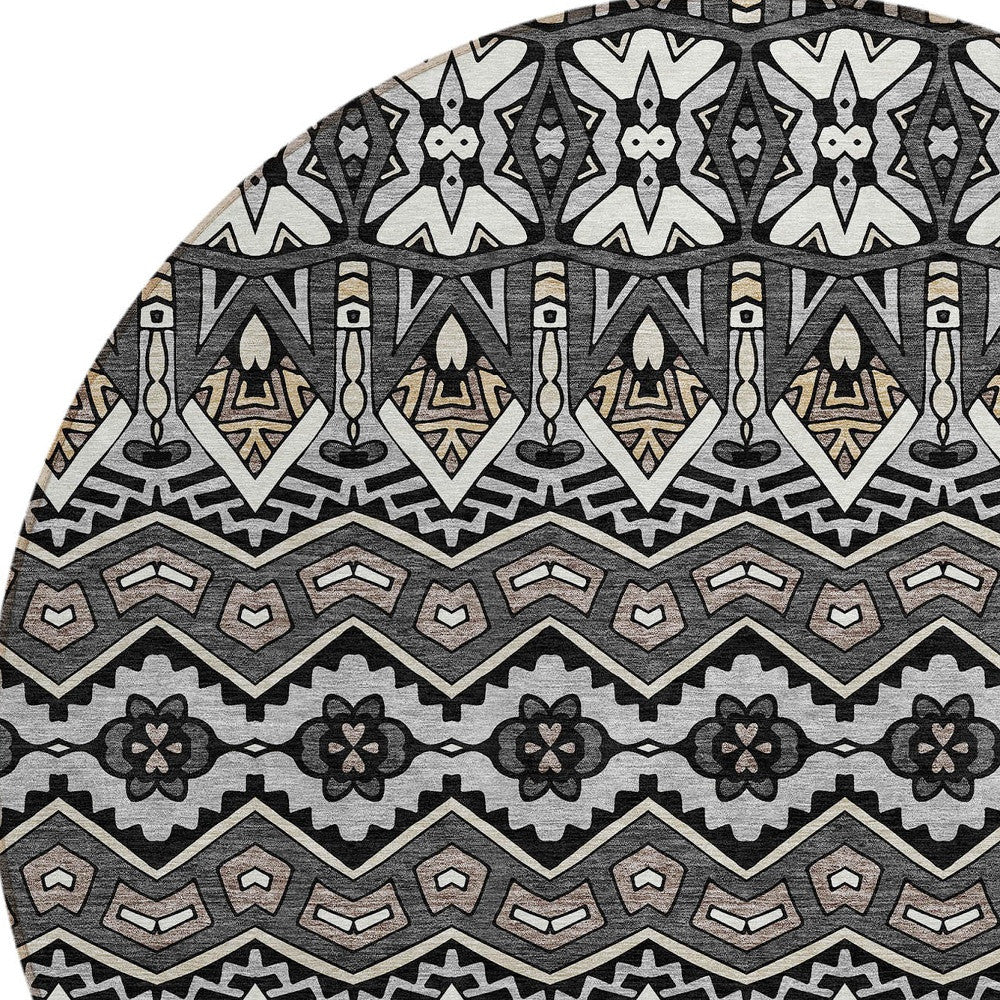 Tabselect Home Line 8' Charcoal Brown And Ivory Round Moroccan Washable Indoor Outdoor Area Rug