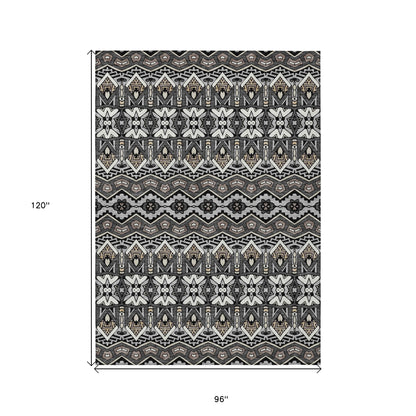 Tabselect Home Line 8' X 10' Charcoal Brown And Ivory Moroccan Washable Indoor Outdoor Area Rug