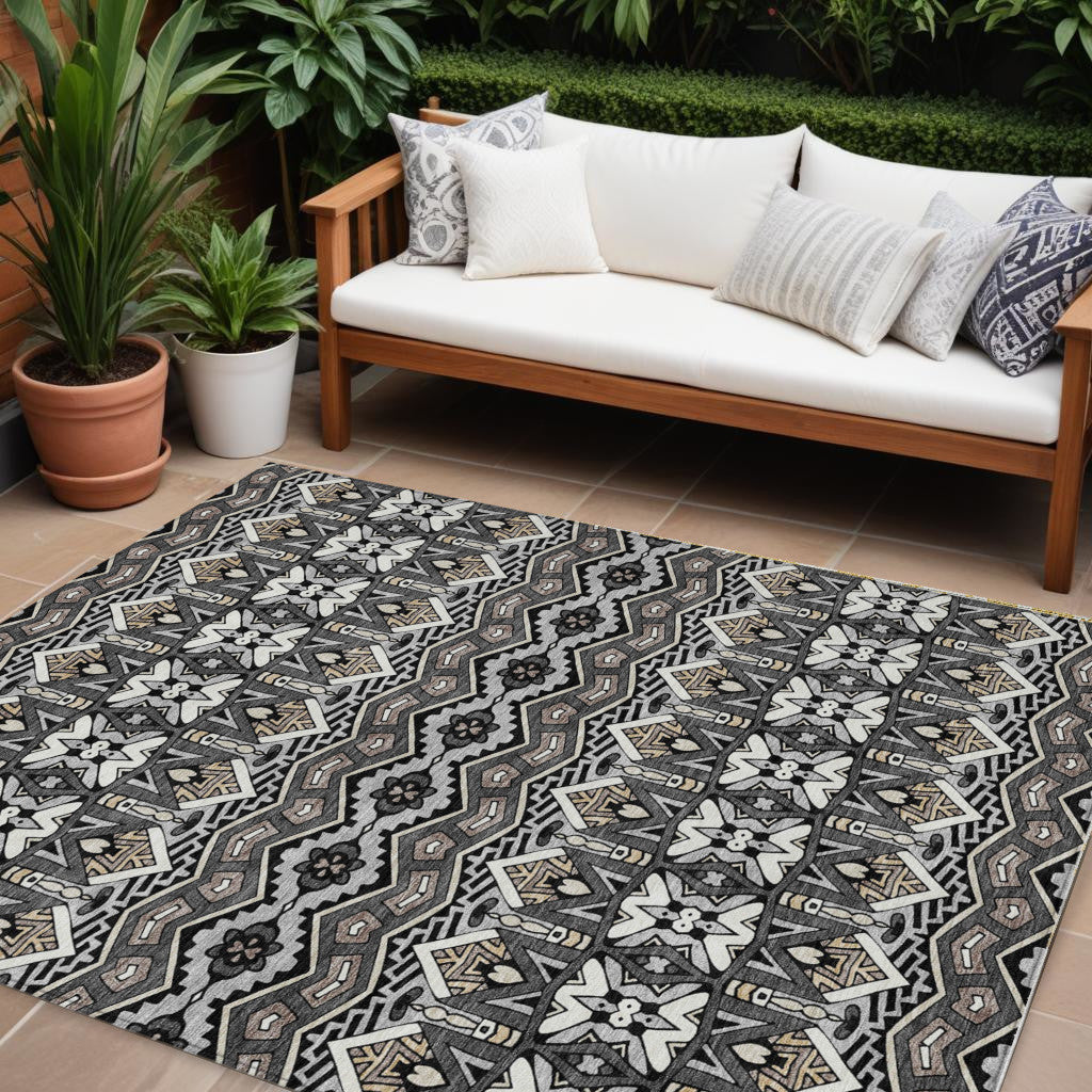 Tabselect Home Line 8' X 10' Charcoal Brown And Ivory Moroccan Washable Indoor Outdoor Area Rug