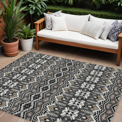 Tabselect Home Line 8' X 10' Charcoal Brown And Ivory Moroccan Washable Indoor Outdoor Area Rug