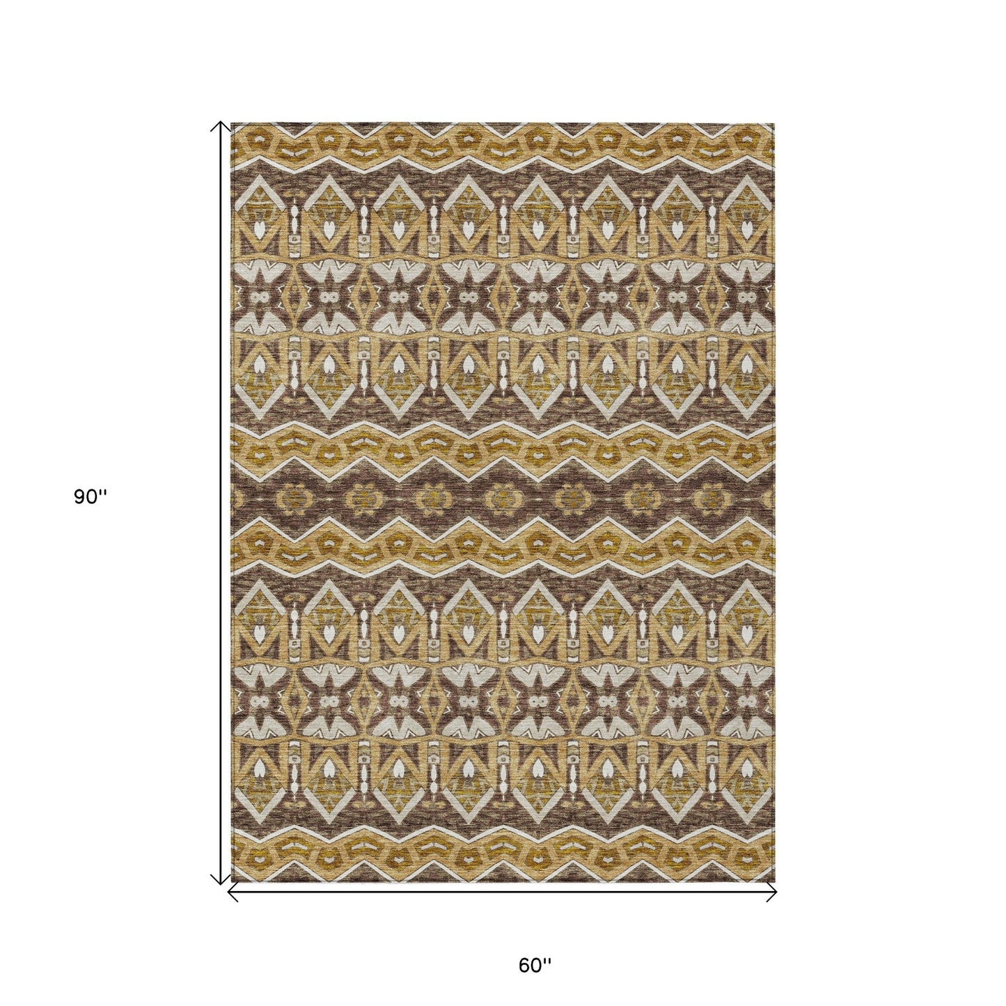 Tabselect Home Line 5' X 8' Gold Brown And Beige Moroccan Washable Indoor Outdoor Area Rug
