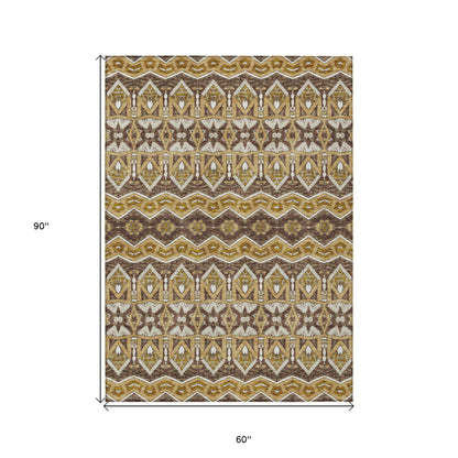 Tabselect Home Line 5' X 8' Gold Brown And Beige Moroccan Washable Indoor Outdoor Area Rug