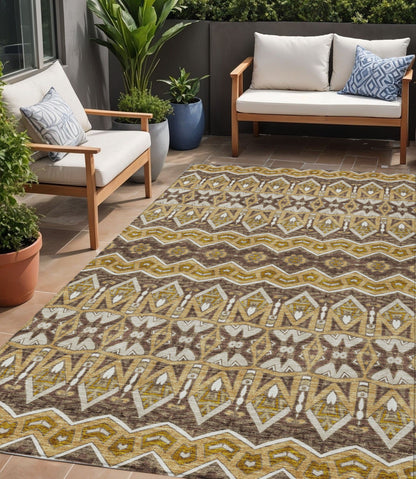 Tabselect Home Line 5' X 8' Gold Brown And Beige Moroccan Washable Indoor Outdoor Area Rug