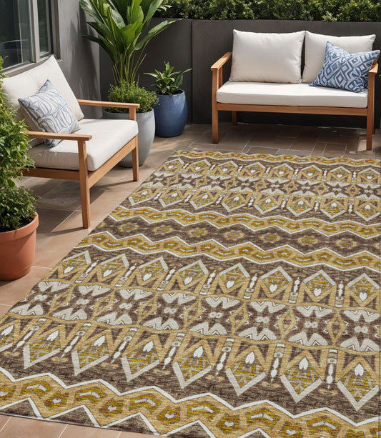 Tabselect Home Line 5' X 8' Gold Brown And Beige Moroccan Washable Indoor Outdoor Area Rug