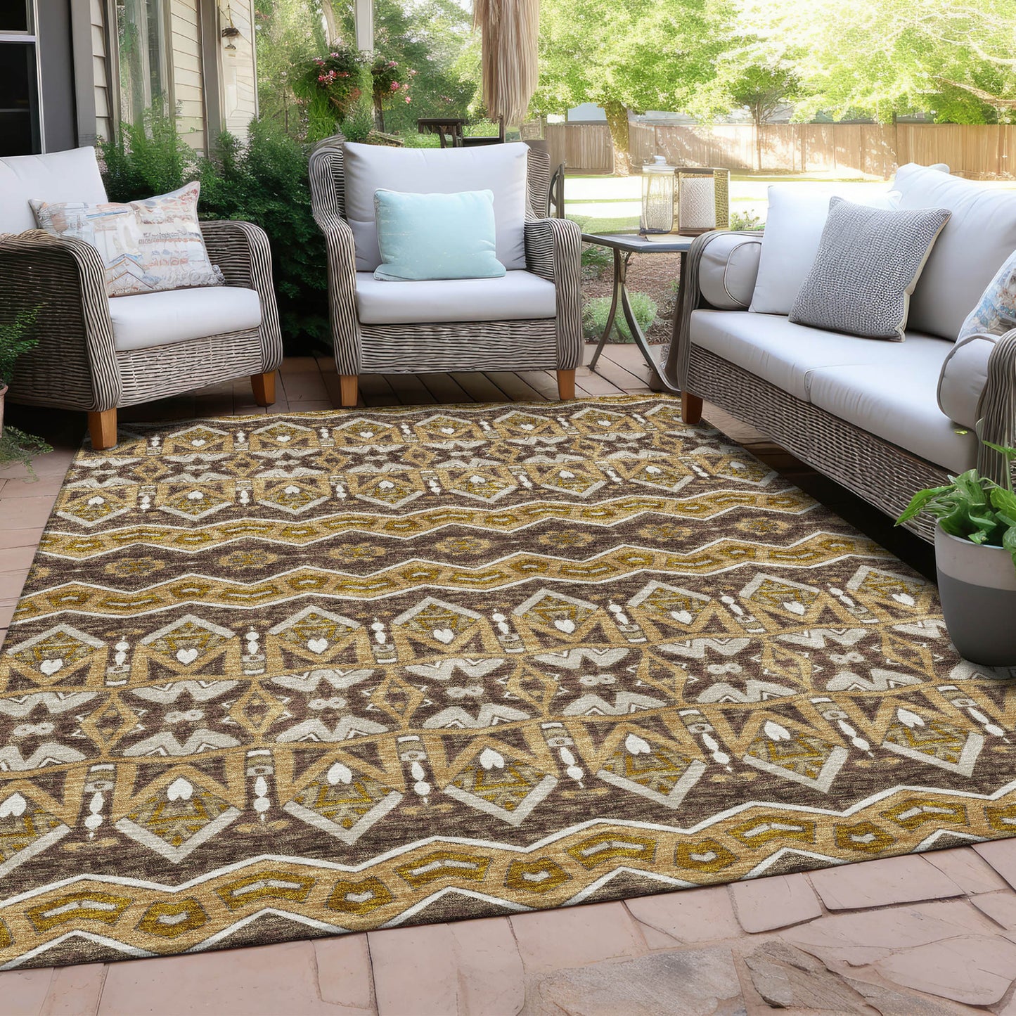 Tabselect Home Line 5' X 8' Gold Brown And Beige Moroccan Washable Indoor Outdoor Area Rug