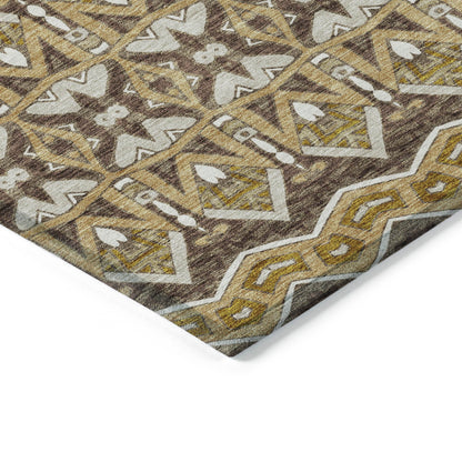 Tabselect Home Line 5' X 8' Gold Brown And Beige Moroccan Washable Indoor Outdoor Area Rug