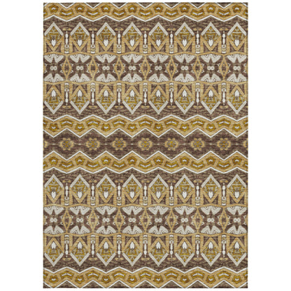 Tabselect Home Line 5' X 8' Gold Brown And Beige Moroccan Washable Indoor Outdoor Area Rug