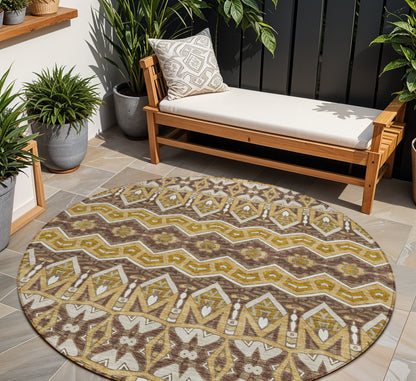 Tabselect Home Line 8' Gold Brown And Beige Round Moroccan Washable Indoor Outdoor Area Rug