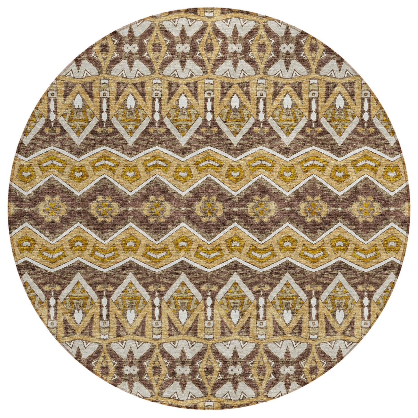 Tabselect Home Line 8' Gold Brown And Beige Round Moroccan Washable Indoor Outdoor Area Rug