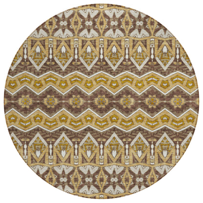 Tabselect Home Line 8' Gold Brown And Beige Round Moroccan Washable Indoor Outdoor Area Rug