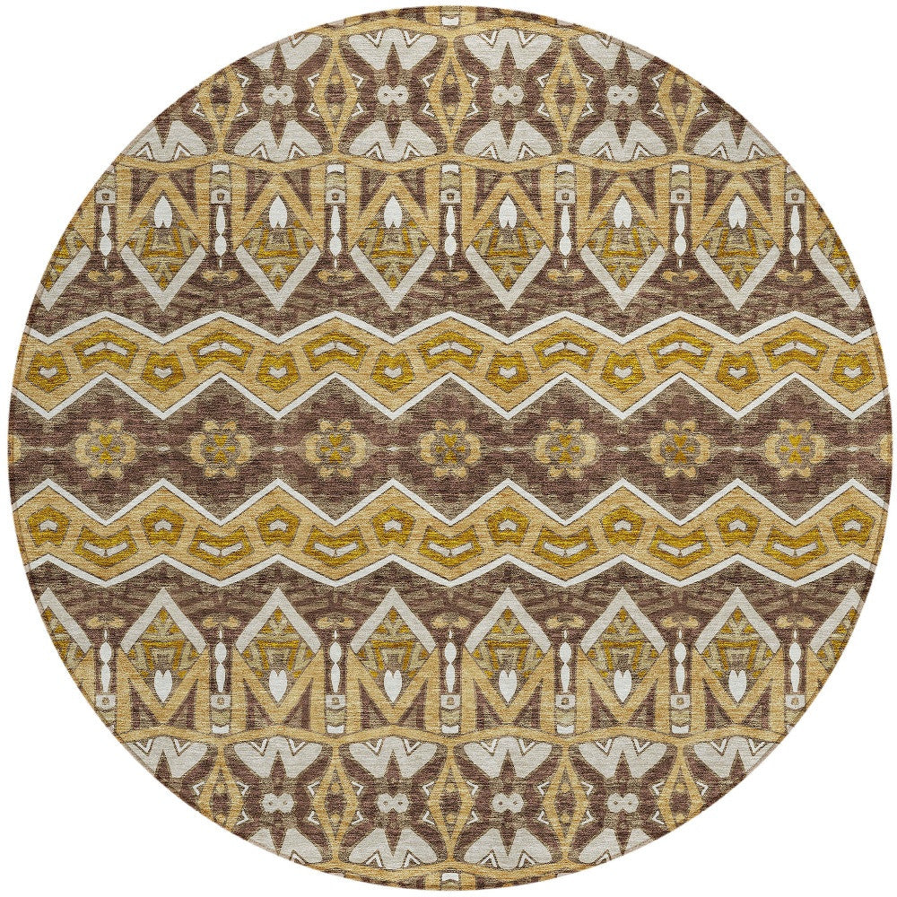 Tabselect Home Line 8' Gold Brown And Beige Round Moroccan Washable Indoor Outdoor Area Rug
