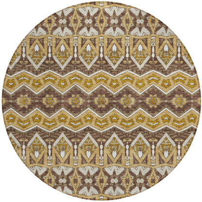Tabselect Home Line 8' Gold Brown And Beige Round Moroccan Washable Indoor Outdoor Area Rug
