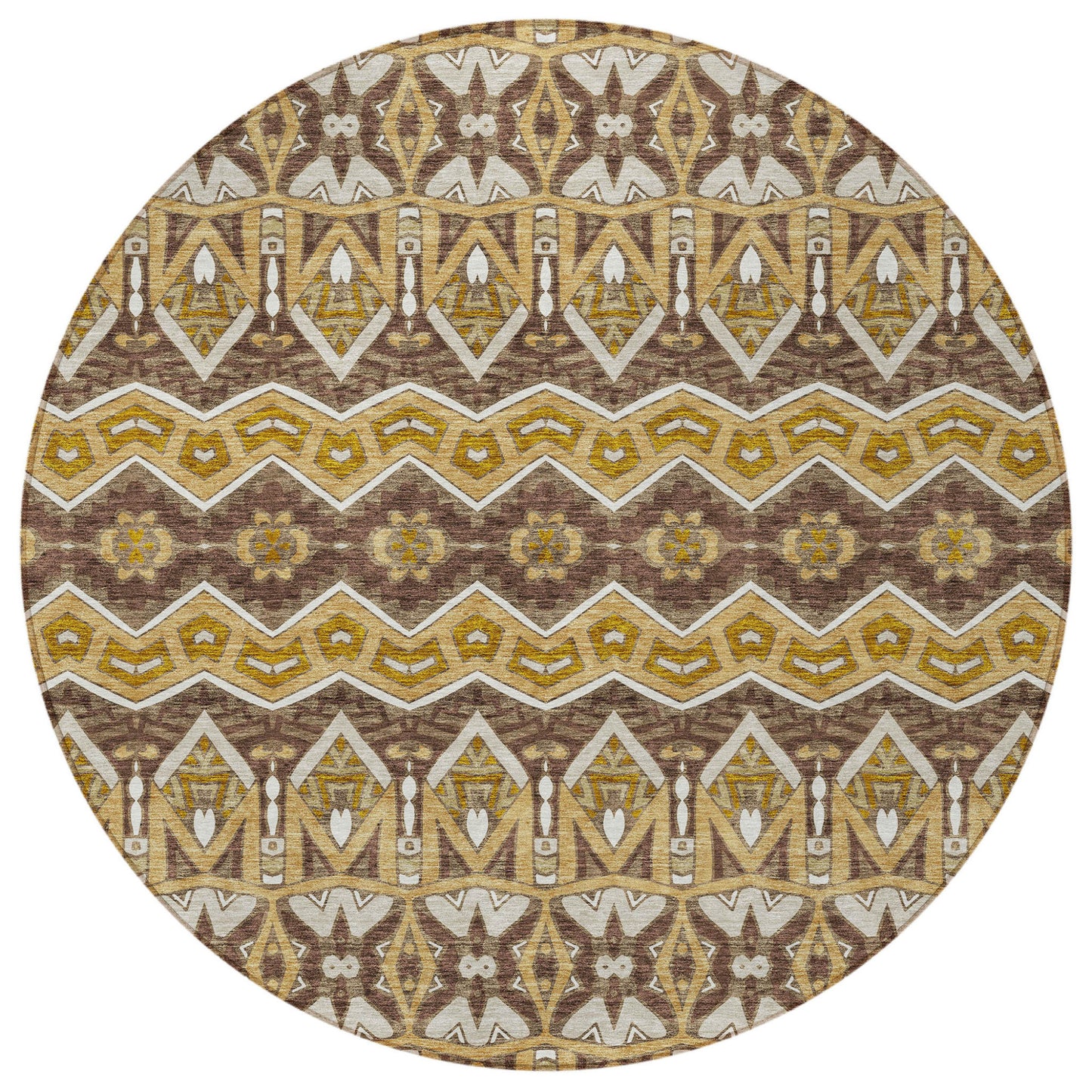Tabselect Home Line 8' Gold Brown And Beige Round Moroccan Washable Indoor Outdoor Area Rug