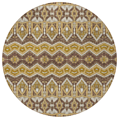 Tabselect Home Line 8' Gold Brown And Beige Round Moroccan Washable Indoor Outdoor Area Rug