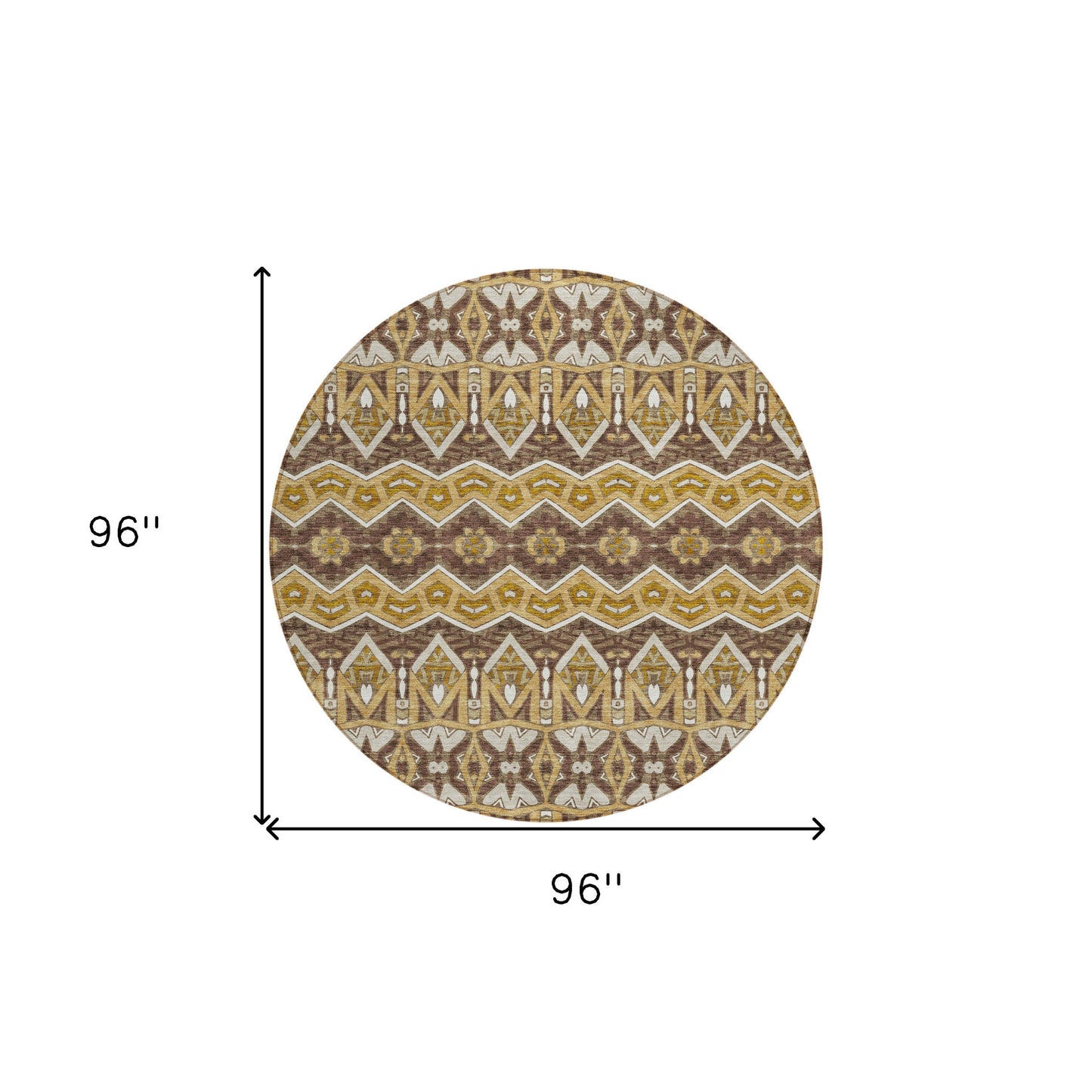 Tabselect Home Line 8' Gold Brown And Beige Round Moroccan Washable Indoor Outdoor Area Rug