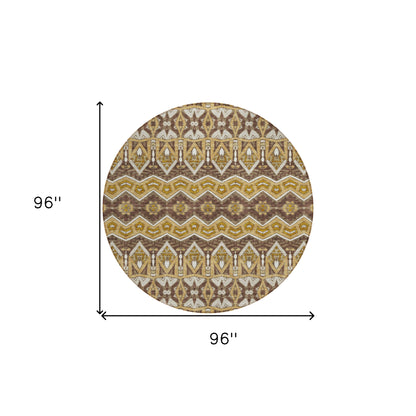 Tabselect Home Line 8' Gold Brown And Beige Round Moroccan Washable Indoor Outdoor Area Rug