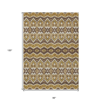 Tabselect Home Line 8' X 10' Gold Brown And Beige Moroccan Washable Indoor Outdoor Area Rug