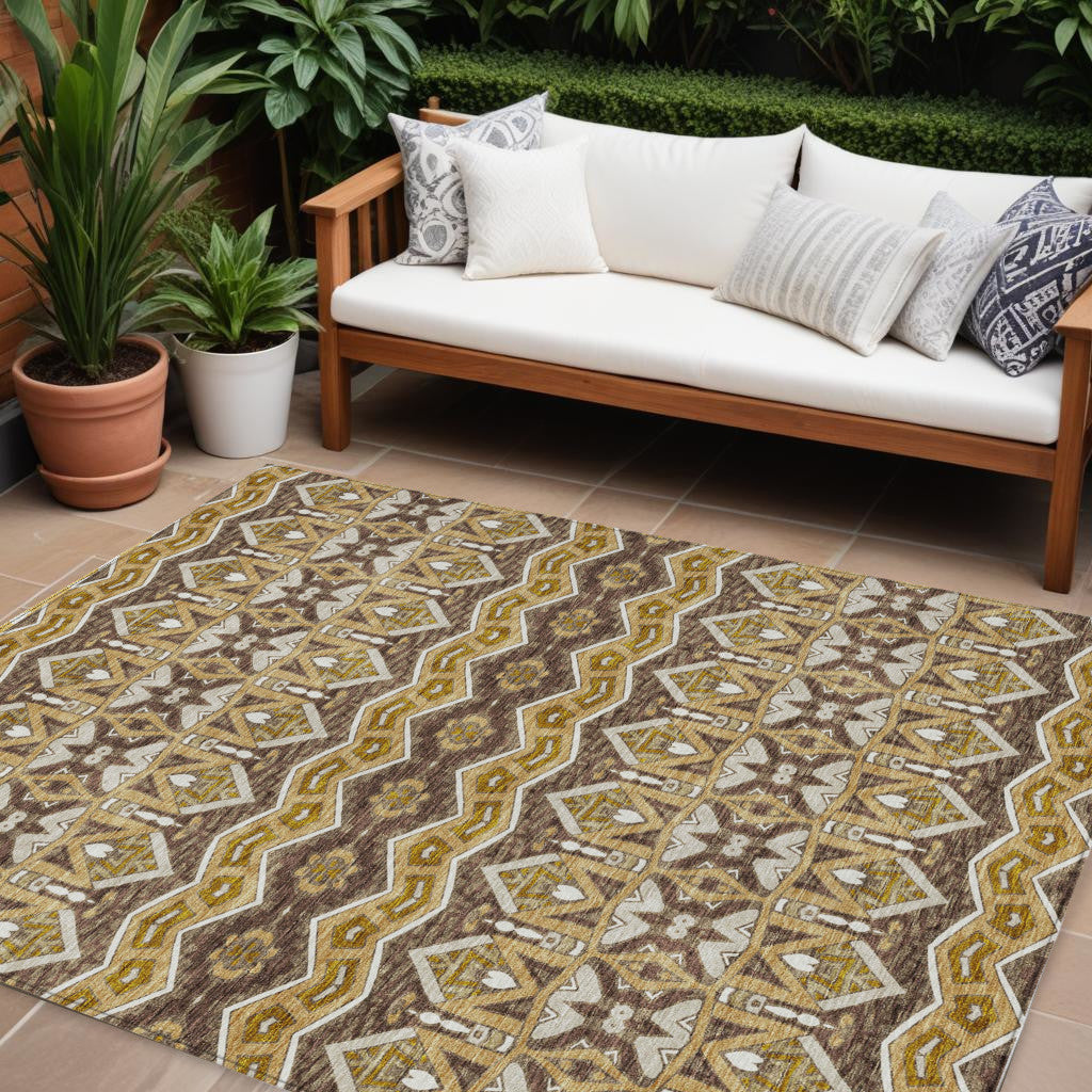 Tabselect Home Line 8' X 10' Gold Brown And Beige Moroccan Washable Indoor Outdoor Area Rug